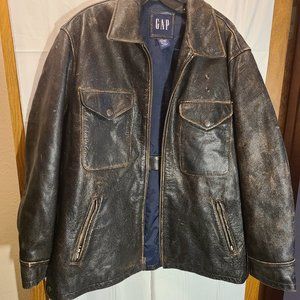 GAP HEAVY LEATHER DIESEL ACID WASHED 100% GENUINE LEATHER JACKET